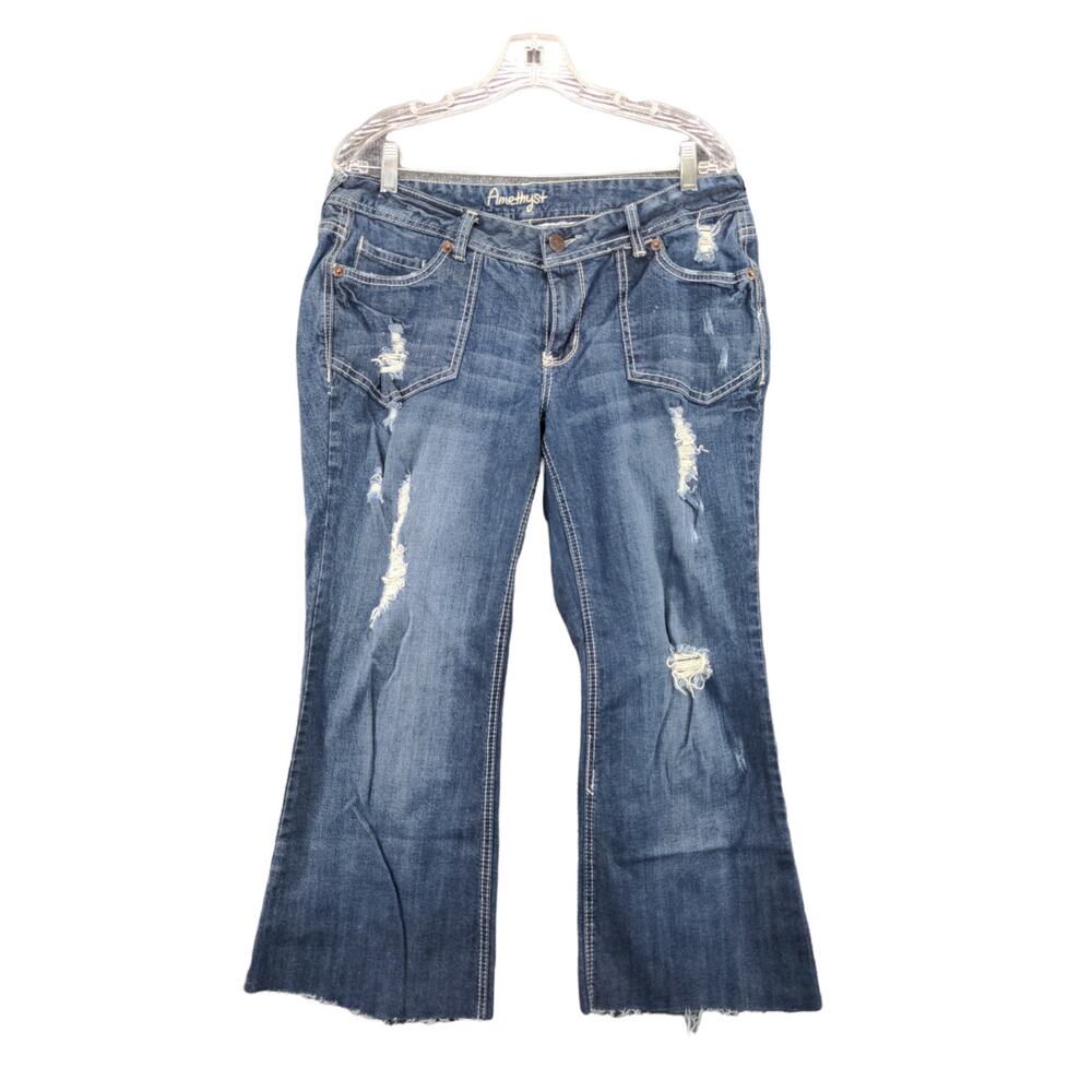 Amethyst Women's Jeans Size 14 Blue Denim Distressed Raw Hems Cotton Blend